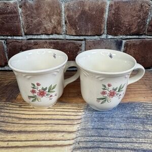 Set of‎ 2 Pfaltzgraff Meadow Lane Coffee Cups Mugs Floral Butterfly Grandma Core